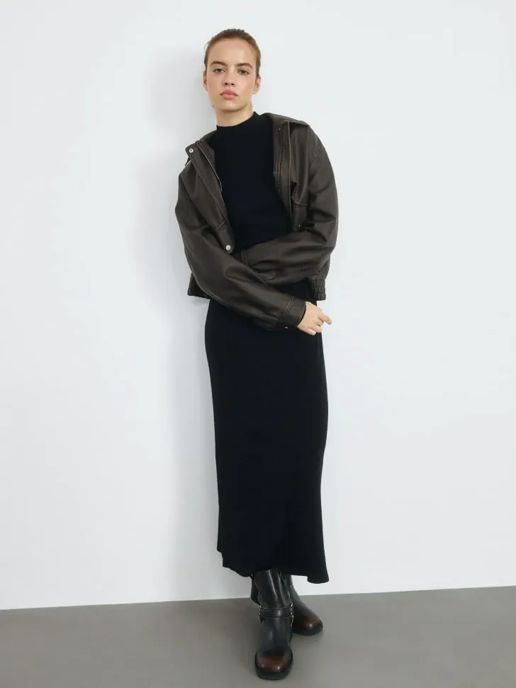 Трикотажное платье миди с воротником, черный, арт. 4958