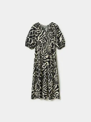 Платье SELA миди с объемными рукавами и поясом, разноцветный, арт. 49584