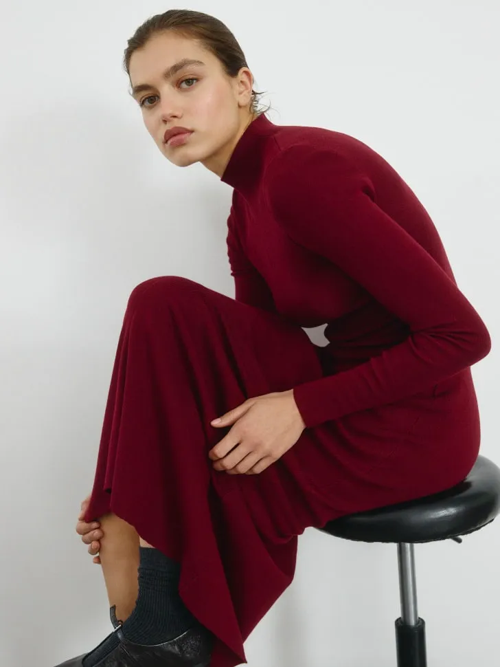 Трикотажное платье миди с воротником, бордовый, арт. 4959