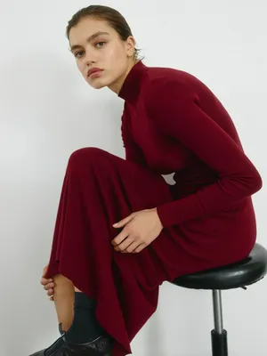 Трикотажное платье миди с воротником, бордовый, арт. 4959