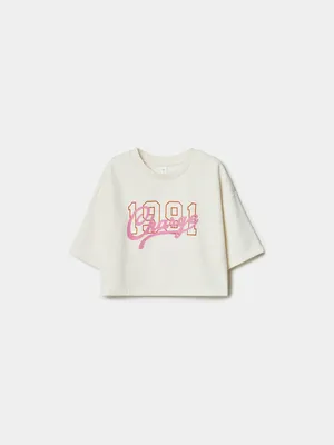 Футболка Sela укороченная из футера для девочек, бежевый, арт. 49598