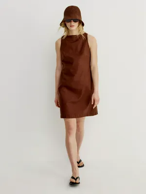Мини платье из смесового льна Sela, коричневый, арт. 49608