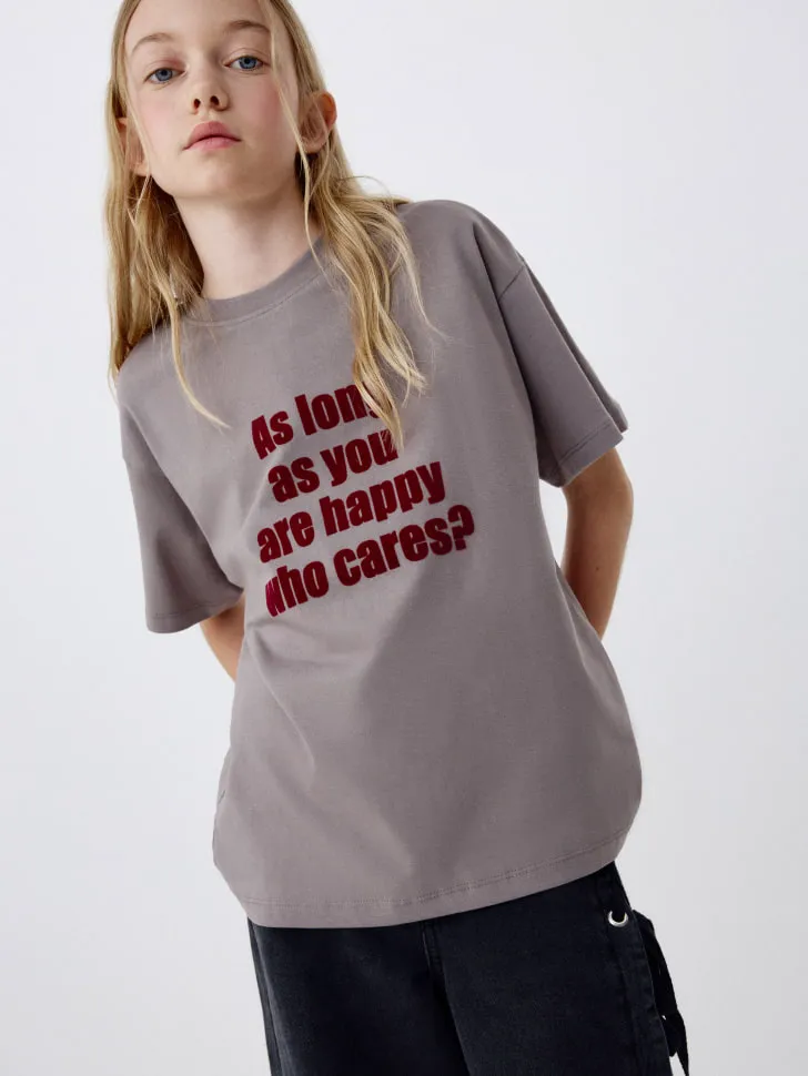 Футболка с принтом для девочек, серый, арт. 4961