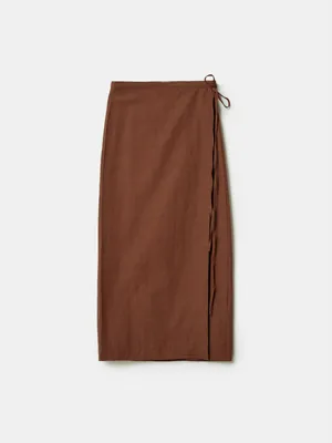 Юбка миди Sela из хлопка на запахе, коричневый, арт. 49615