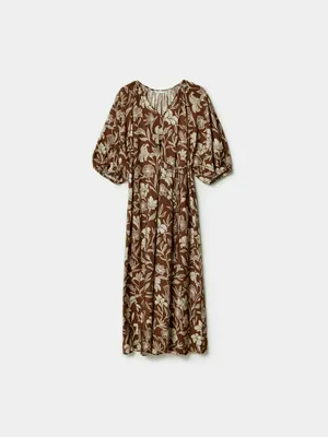 Платье миди с объемными рукавами и поясом SELA, разноцветный, арт. 49641