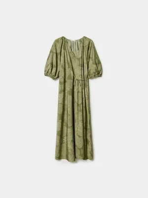 Платье SELA миди с объемными рукавами и поясом, хаки, арт. 49642