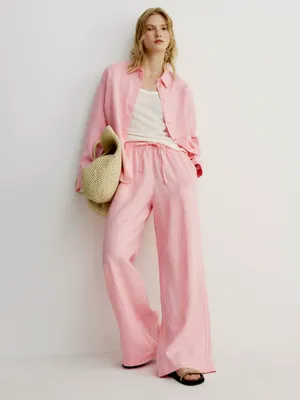 Широкие брюки SELA из льна, розовый, арт. 49652