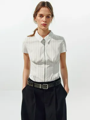 Блузка Sela Young на молнии в полоску, белый, арт. 49659
