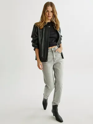 Джинсы SELA 404 МОМ укороченные с высокой посадкой, серый, арт. 49665