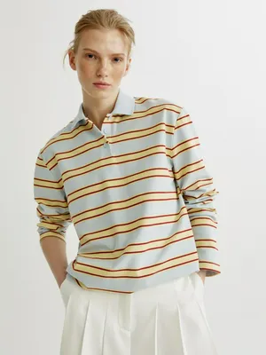 Лонгслив-поло SELA оверсайз в полоску, разноцветный, арт. 49666