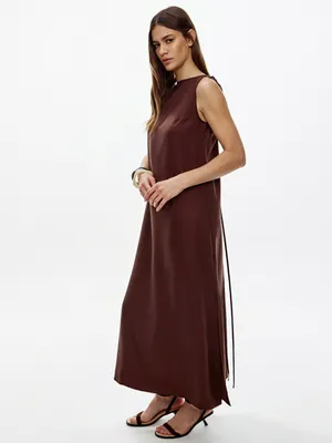 Свободное платье Sela из тенселя со льном, бордовый, арт. 49674