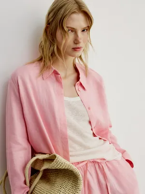 Рубашка SELA классическая из льна, розовый, арт. 49677