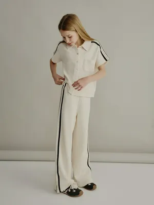 Брюки SELA широкие с лампасами для девочек, бежевый, арт. 49682