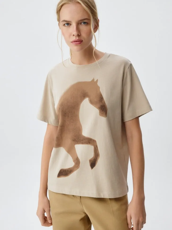 Футболка с принтом, бежевый, арт. 4970