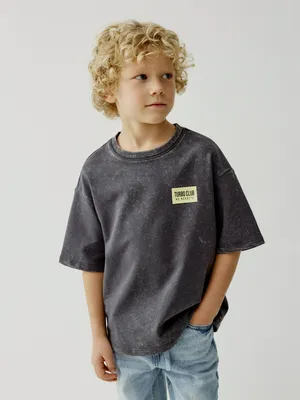Футболка SELA оверсайз со стиркой и принтом для мальчиков, серый, арт. 49716
