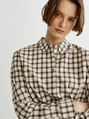 Рубашка SELA в мелкую клетку, коричневый, арт. 49732