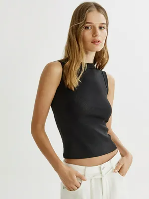 Базовый топ SELA в рубчик, черный, арт. 49738