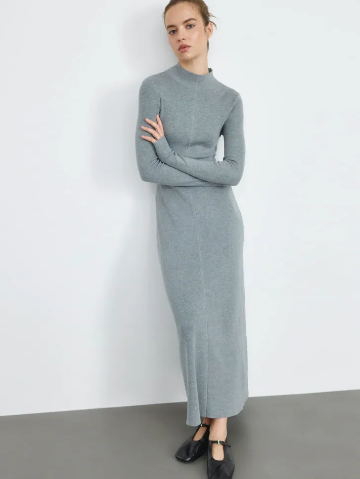 Трикотажное платье миди с воротником, серый, арт. 4974