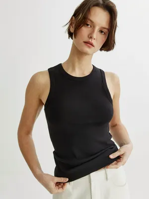 Базовый топ в рубчик SELA, черный, арт. 49741