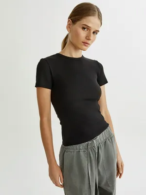 Sela Футболка приталенная в рубчик, черный, арт. 49768