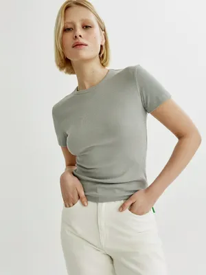 Футболка SELA приталенная в рубчик, зеленый, арт. 49784