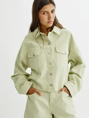 Джинсовая куртка SELA укороченная оверсайз, зеленый, арт. 49786