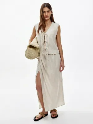 Юбка с запахом Sela из льна, бежевый, арт. 49808