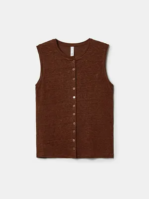 Льняной топ Sela на пуговицах, коричневый, арт. 49822