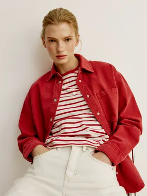 Джинсовая рубашка оверсайз Sela, красный, арт. 49835