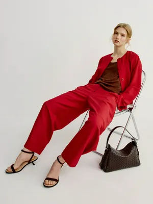 Объемные брюки изо льна Sela, красный, арт. 49836