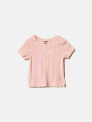 Футболка SELA ажурная для малышей, розовый, арт. 49893