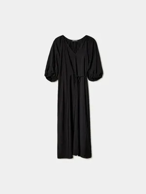 Платье SELA миди с объемными рукавами и поясом, черный, арт. 49900