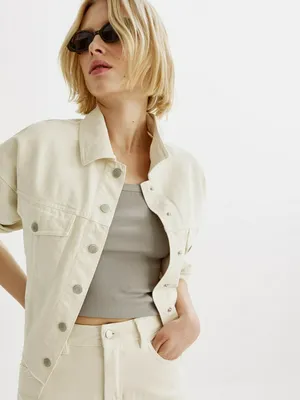 Куртка джинсовая укороченная оверсайз SELA, бежевый, арт. 49910