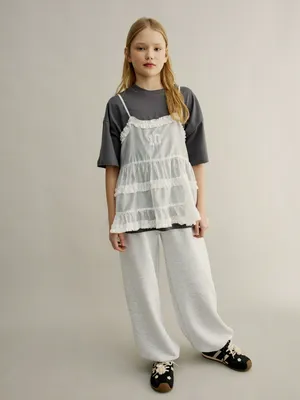 Трикотажные брюки оверсайз Sela для девочек, серый, арт. 49917