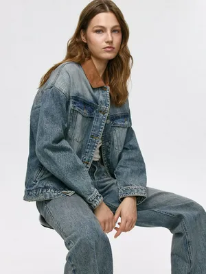 Джинсовая куртка оверсайз с вельветовым воротником, арт. 4992