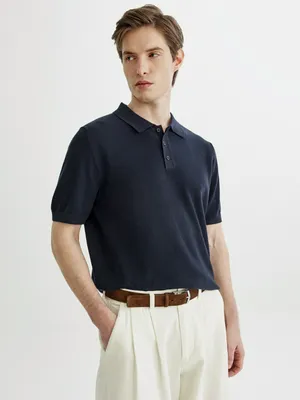 Вязаное поло Sela с коротким рукавом, синий, арт. 49924