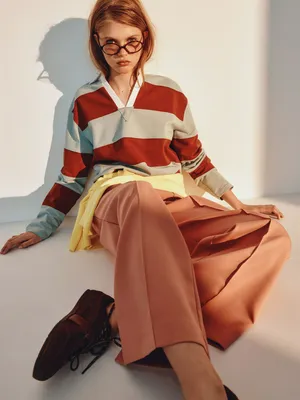 Свитшот-поло SELA Young оверсайз в полоску, разноцветный, арт. 49930