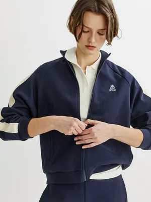 Толстовка SELA оверсайз на молнии с вышивкой, синий, арт. 49935