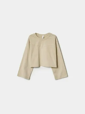 Лонгслив Sela укороченный с эффектом стирки для девочек, бежевый, арт. 49941