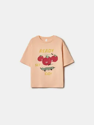 Футболка SELA оверсайз с принтом для мальчиков, бежевый, арт. 49943