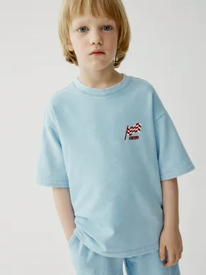 Футболка SELA оверсайз для мальчиков со стиркой и принтом, голубой, арт. 49944
