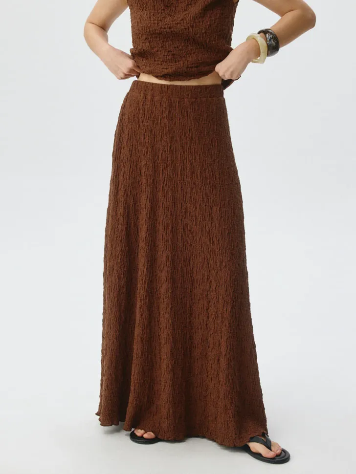 Юбка макси из жатого трикотажа, коричневый, арт. 5006