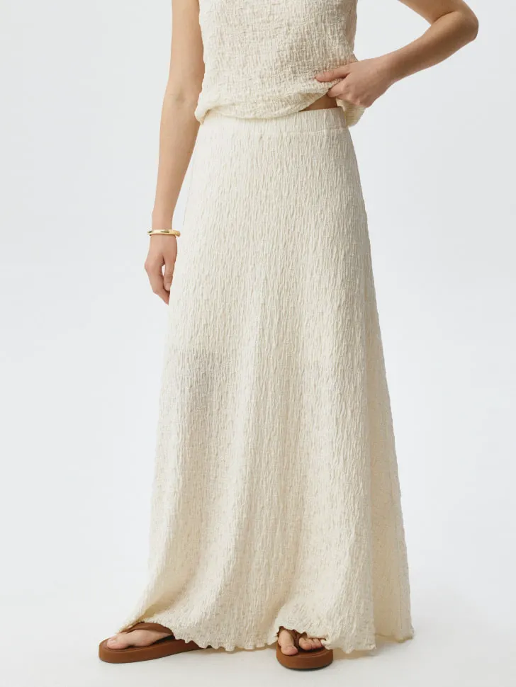 Юбка макси из жатого трикотажа, бежевый, арт. 5022