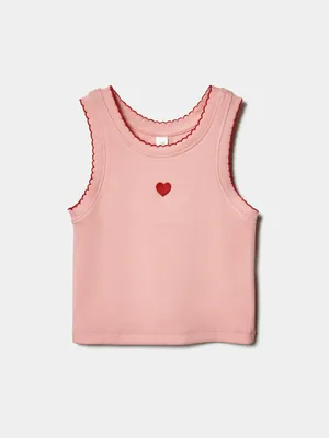 Майка SELA в рубчик с вышивкой, розовый, арт. 50273