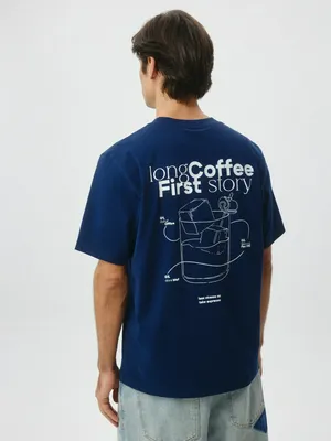 Футболка SELA прямого кроя с принтом, синий, арт. 50277