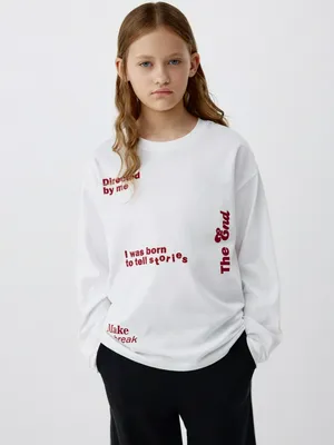 Лонгслив оверсайз с принтом для девочек, белый, арт. 5029