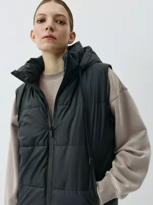 Жилет стеганый с капюшоном SELA, черный, арт. 50292