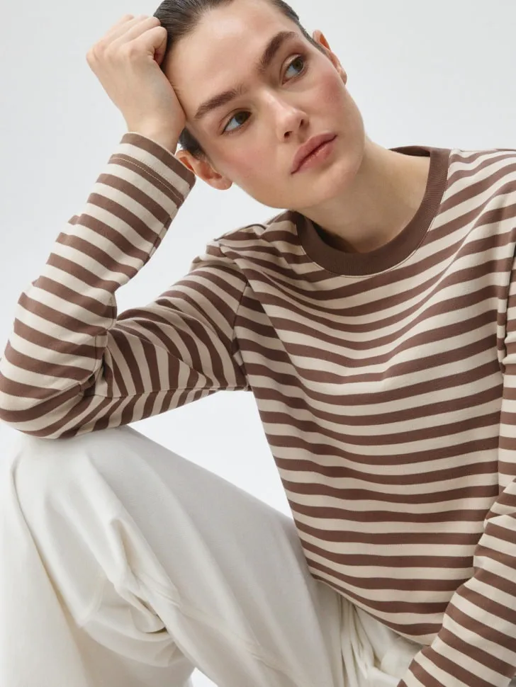 Лонгслив в полоску, коричневый, арт. 5031