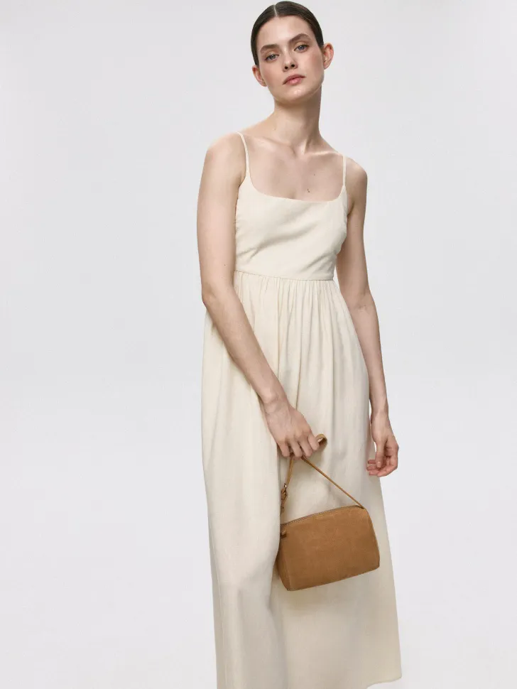 Платье макси на тонких бретелях, бежевый, арт. 5033