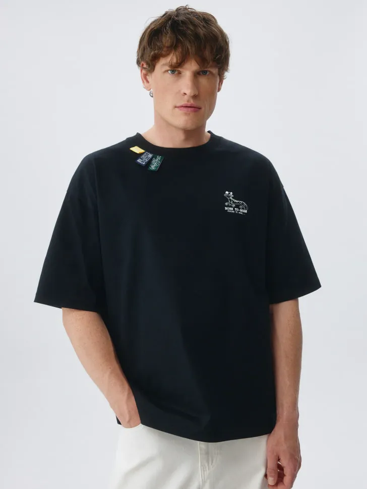 Футболка RELAXED FIT с принтом, черный, арт. 5035